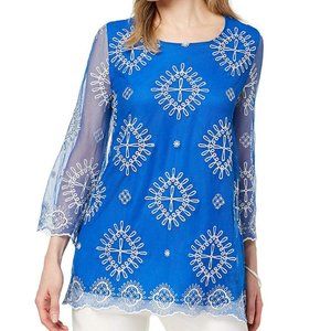 Alfani Blue and White Embroidered Blouse